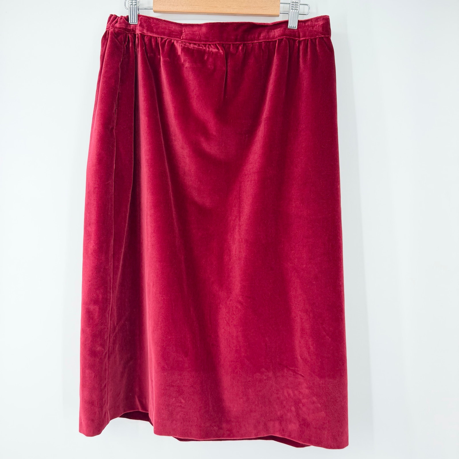 Authentic Vintage 80s Shopping International Velour Midi Skirt Burgundy Xl